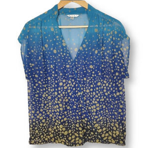 CAbi Bubble V-Neck Ombre Blouse Blue Size S